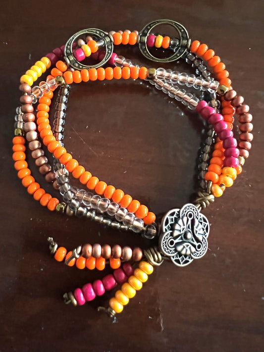 Boho Beaded Leather Bracelet - Multi Color Seed Bead Bracelet