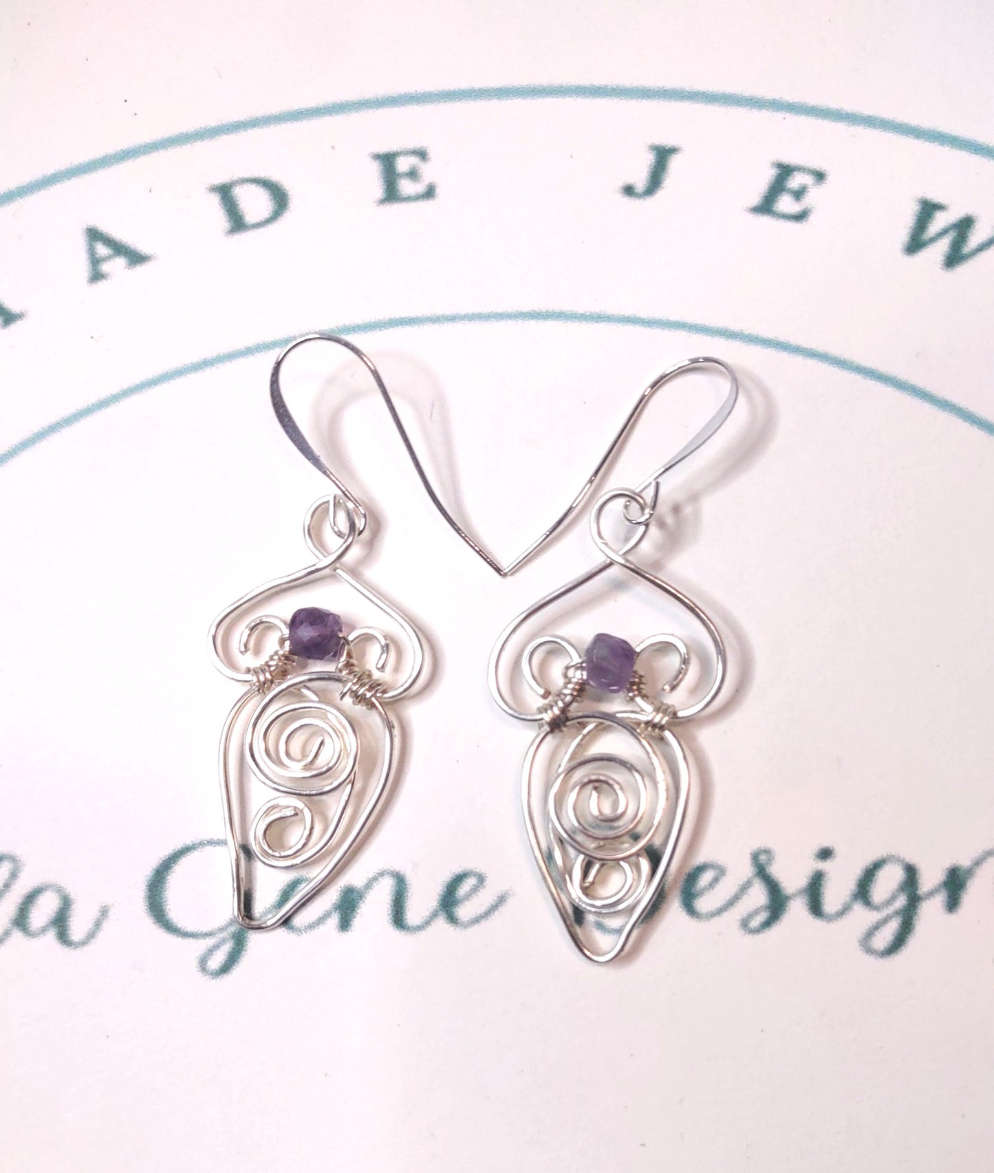 Sterling Silver Filigree Earrings with natural Fluorite Crystals - Boho Earrings