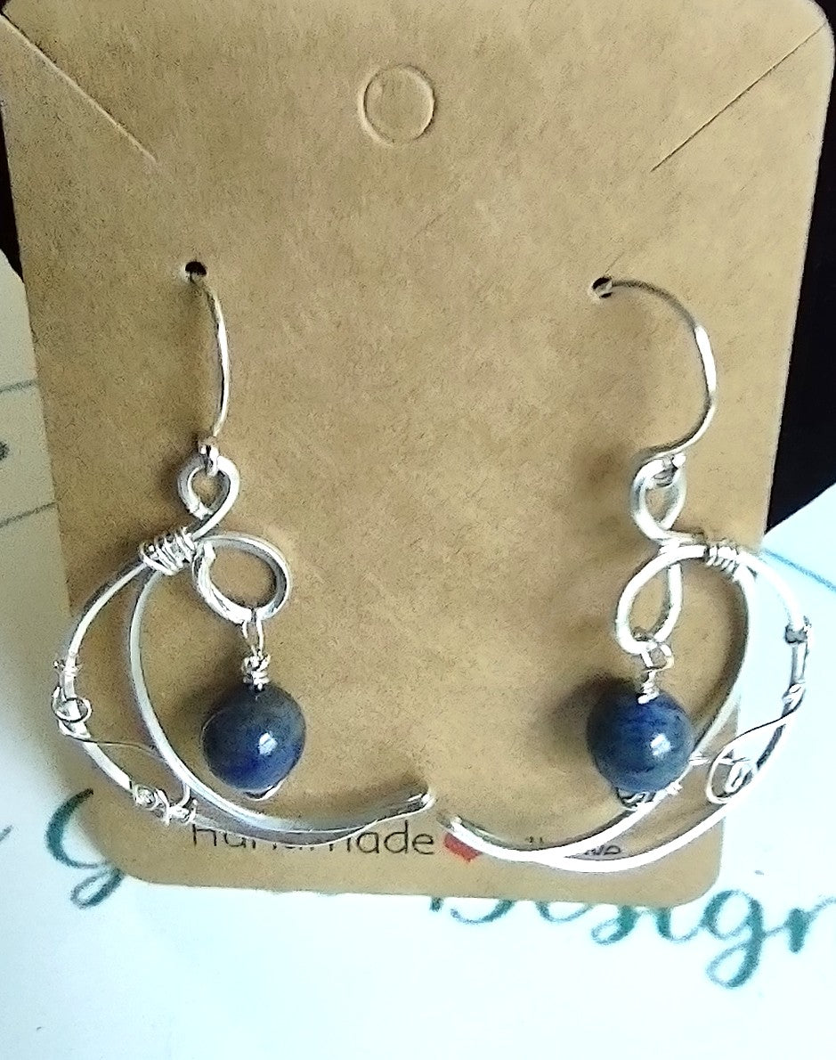 Silver Moon Dangle Earrings - September Blues - Lapis Lazuli Dangle