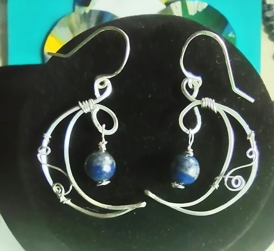 Silver Moon Dangle Earrings - September Blues - Lapis Lazuli Dangle