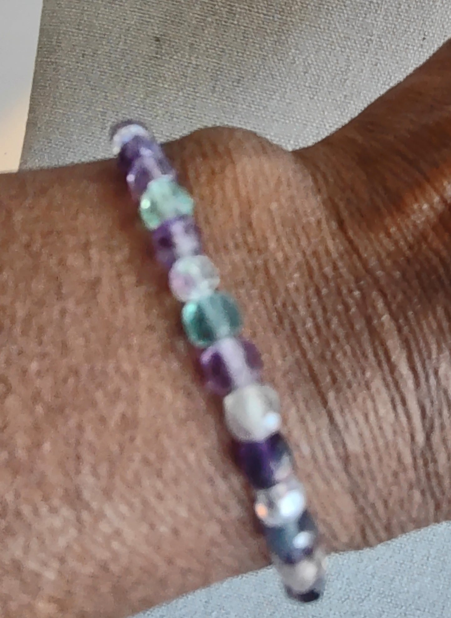 Gemstone Bracelet - Rainbow Fluorite Cubed Beads