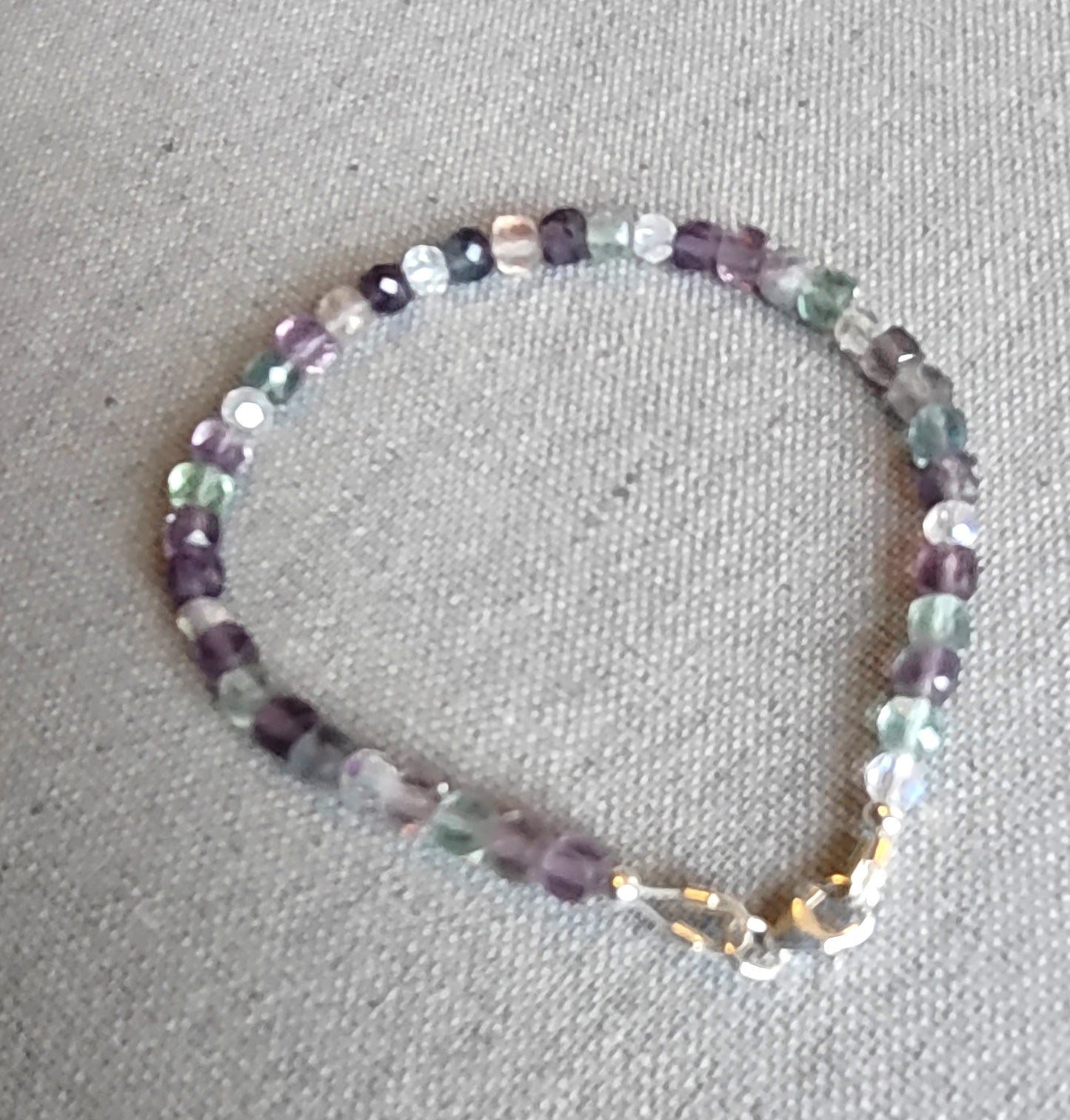 Gemstone Bracelet - Rainbow Fluorite Cubed Beads
