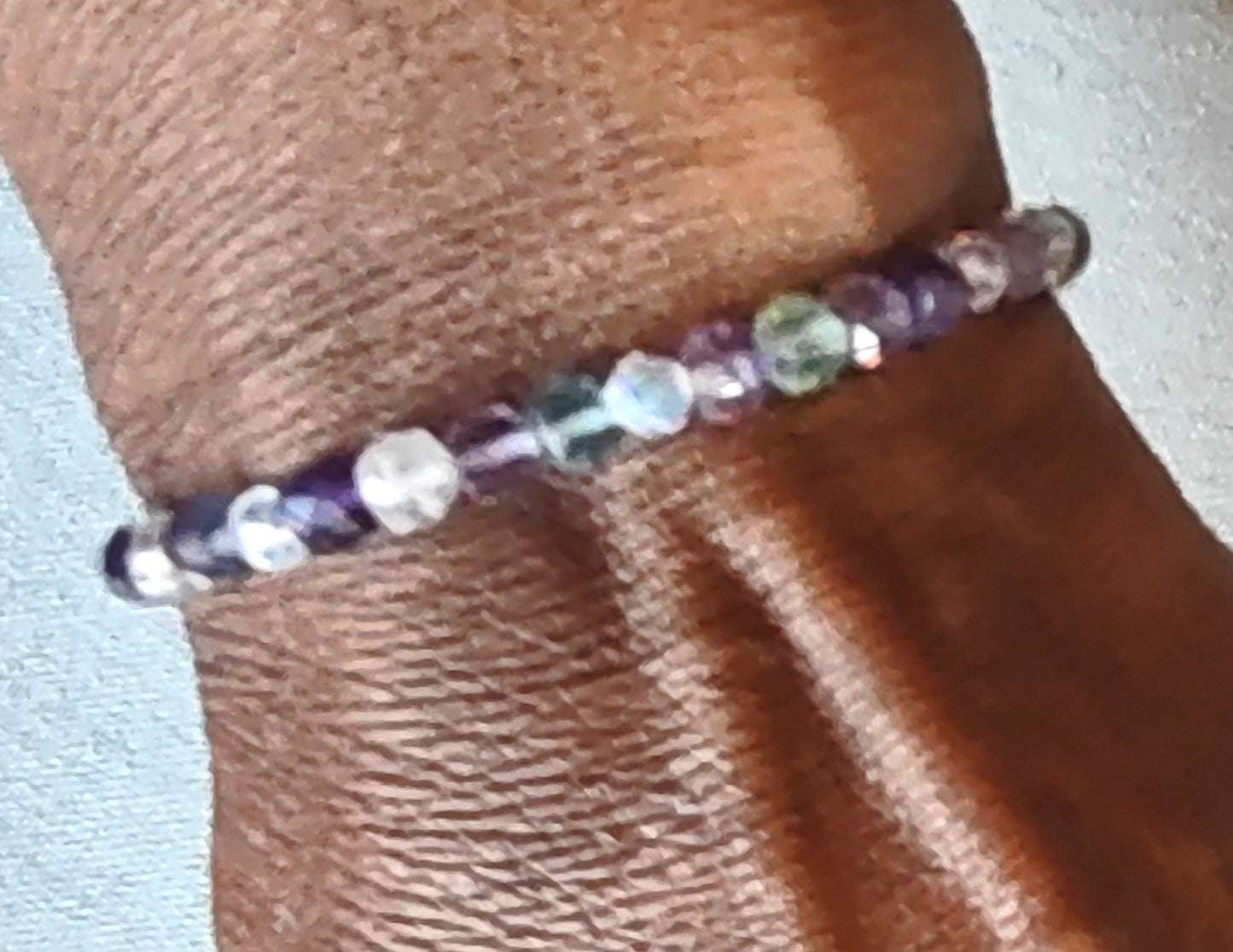 Gemstone Bracelet - Rainbow Fluorite Cubed Beads