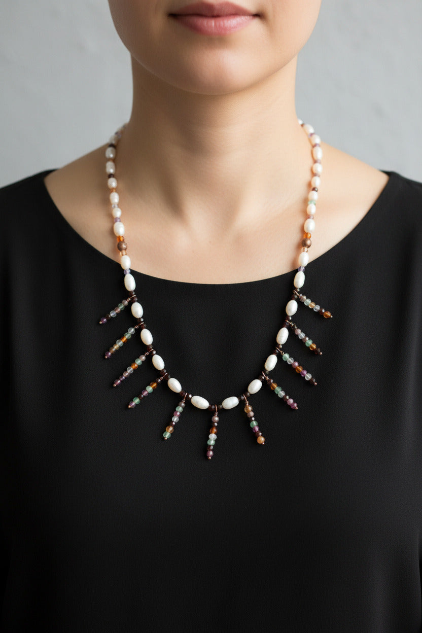 Fresh Water Pearls, copper components, Semi-precious gemstones on head pins 