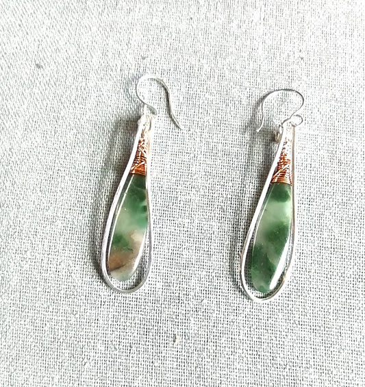 Sterling Silver Green Jade Teardrop Dangle Earrings
