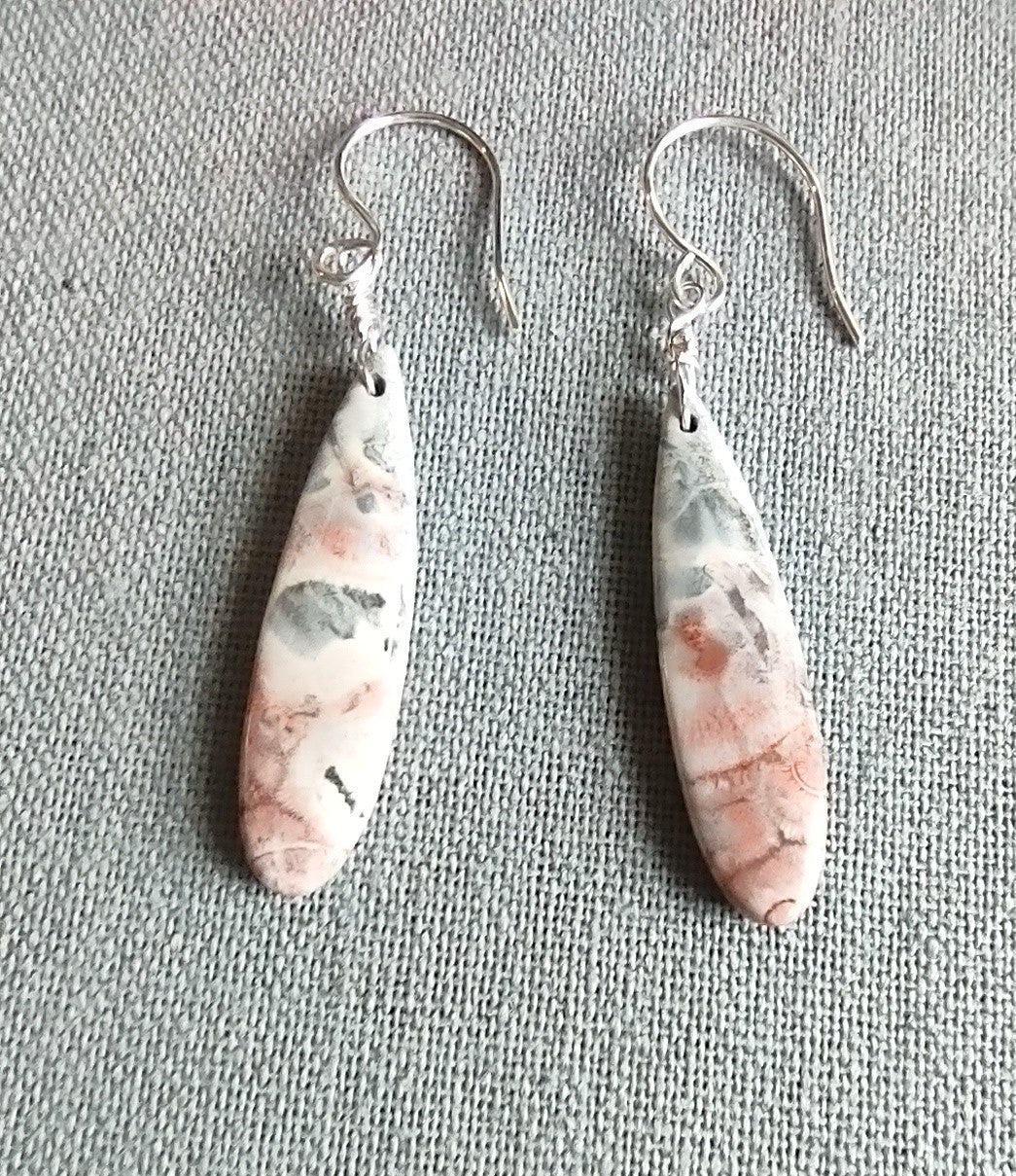Grey Jasper Cabochon Teardrop Earring