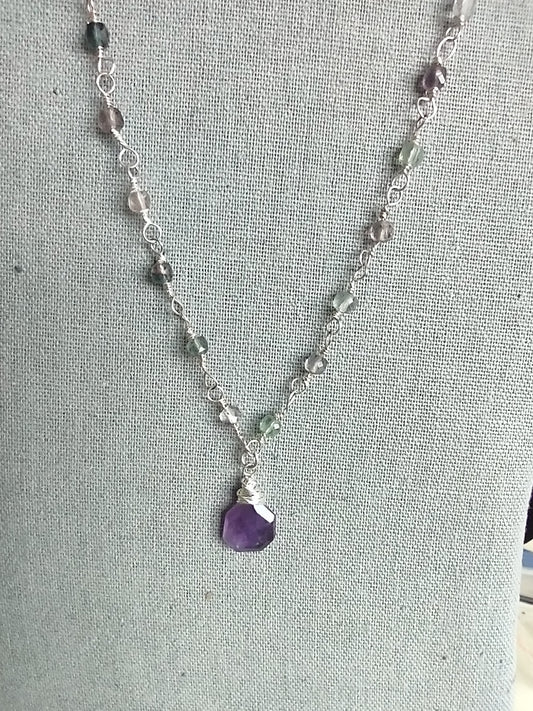 Amethyst Briolette Necklace with Fluorite Accents - Sterling Silver