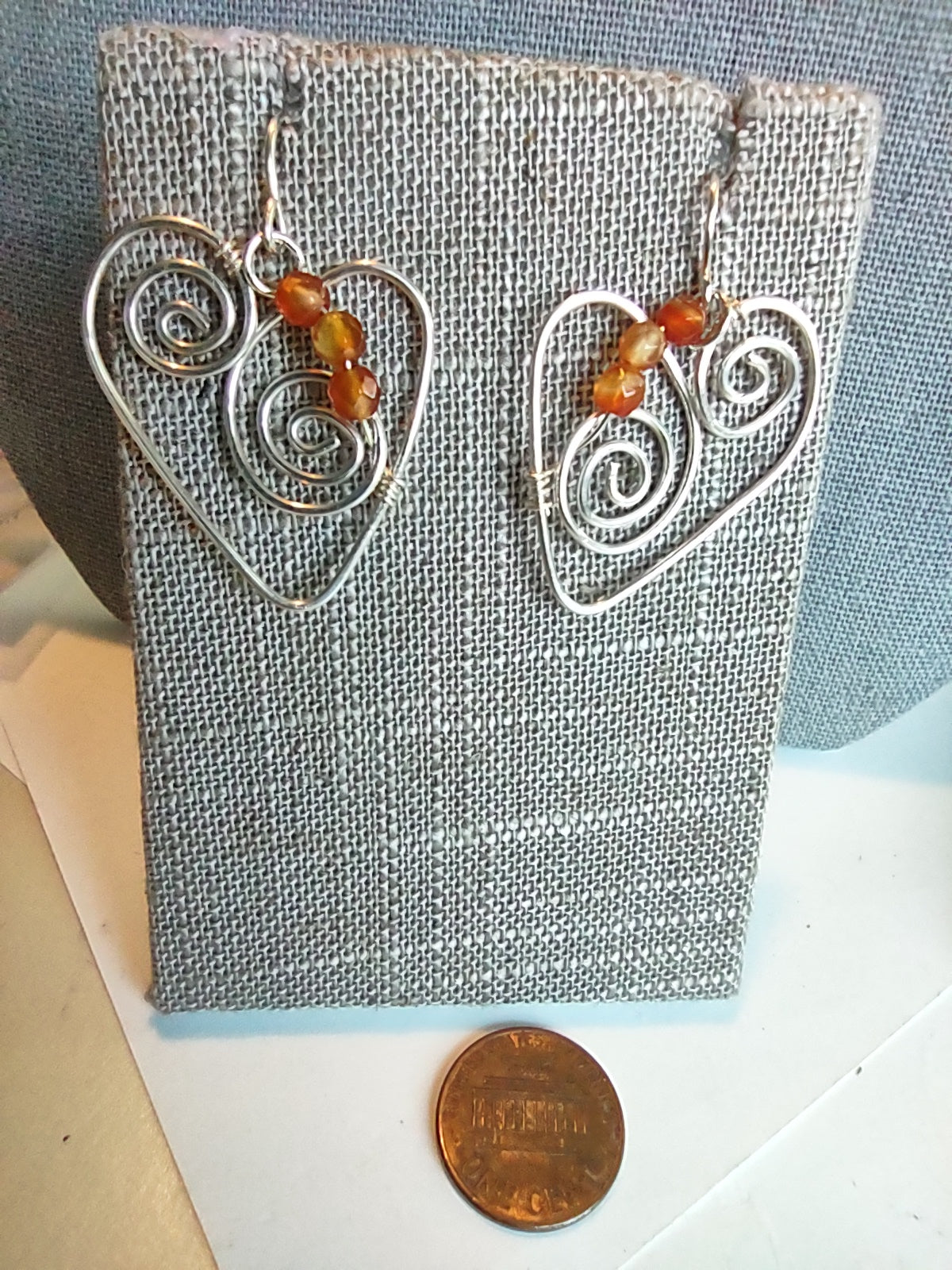 Sterling Silver Heart Earrings - Carnelian Beads