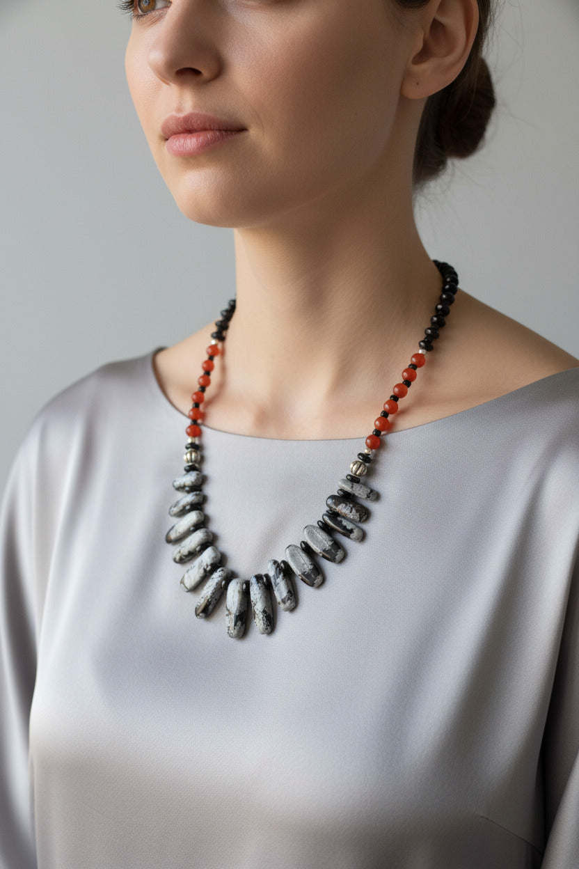 Colorful Jasper and Carnelian bead necklace