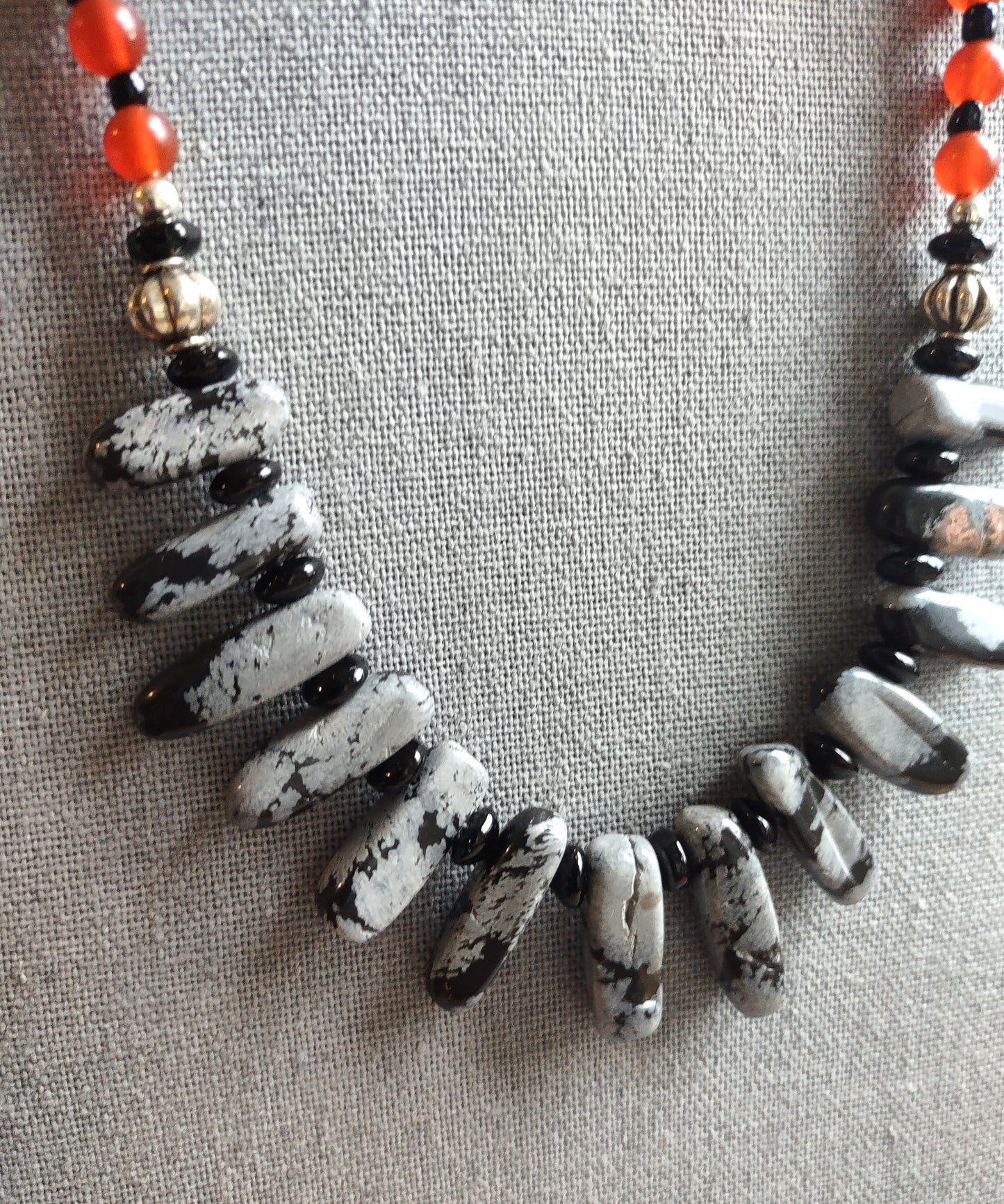 Dagger Jasper, Carnelian & Black Glass Bead Sterling Silver Dangle Earrings