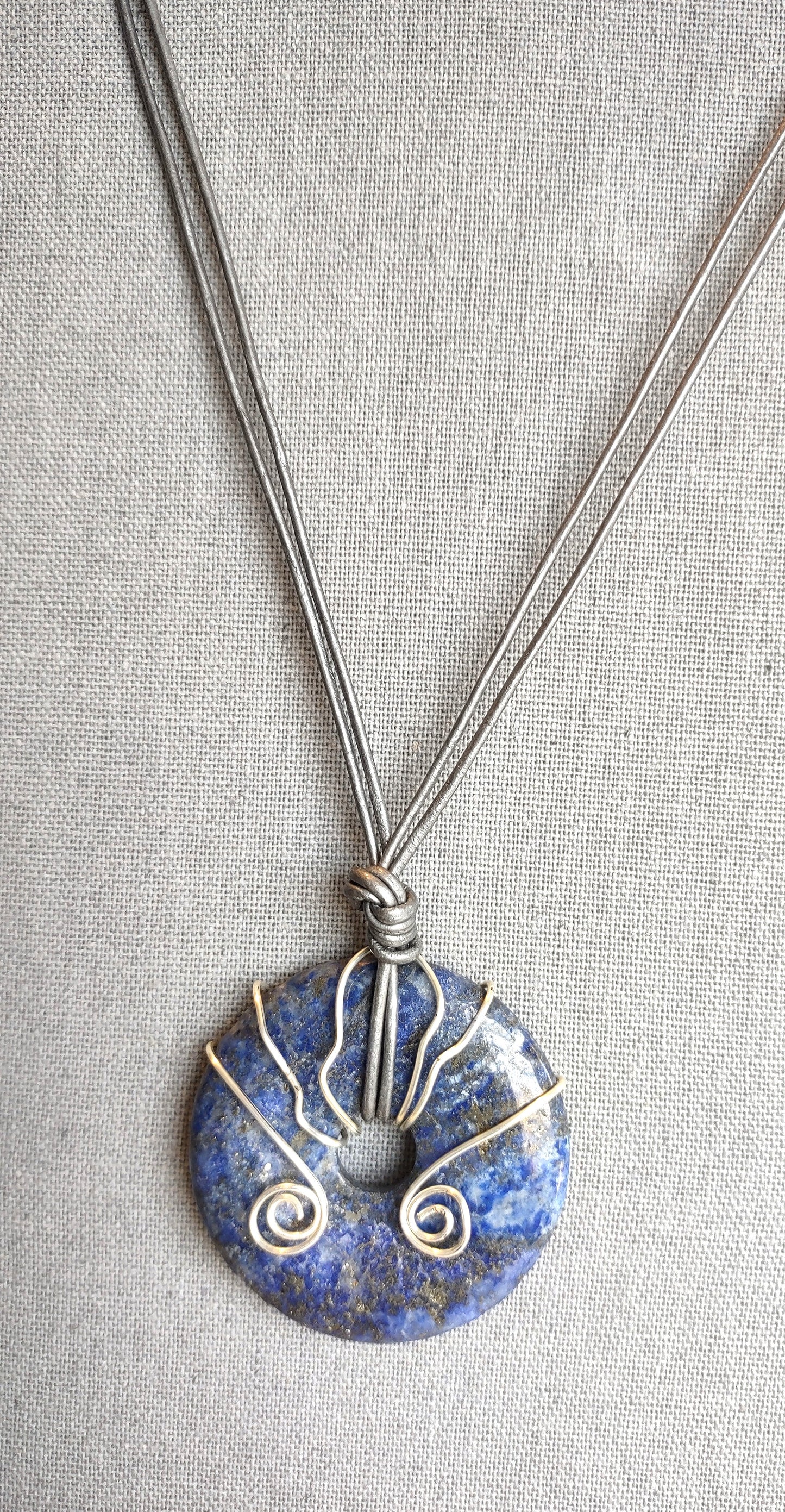 Lapis Lazuli Donut Pendant on Leather Cord