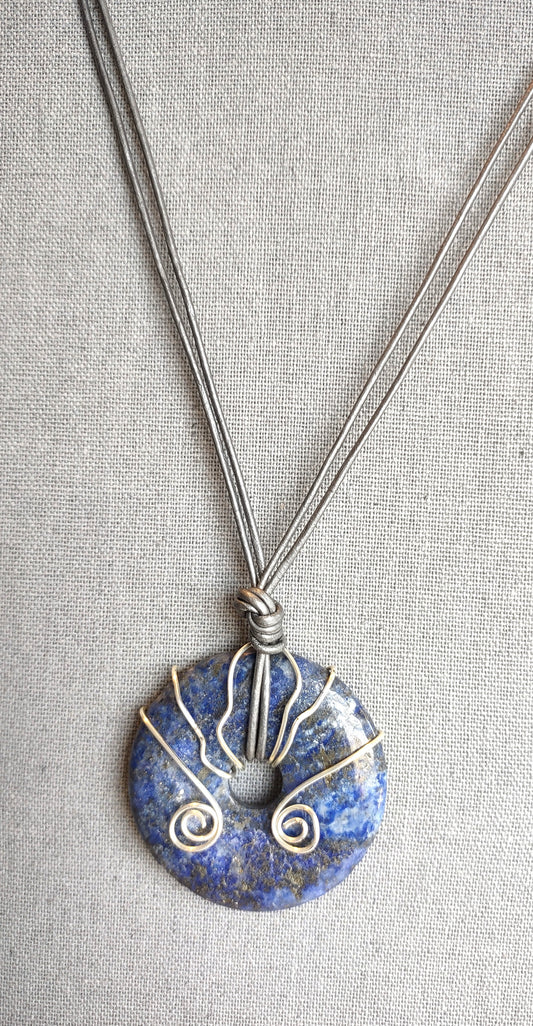 Lapis Lazuli Donut Pendant on Leather Cord