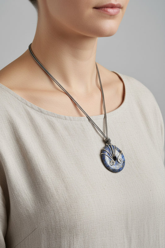 Lapis Lazuli Donut Pendant on Leather Cord