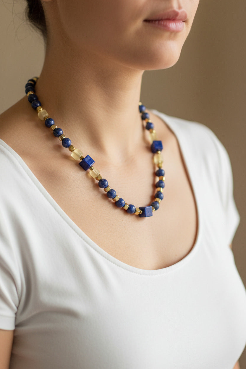 Lapis Lazuli & Yellow Fluorite Necklace