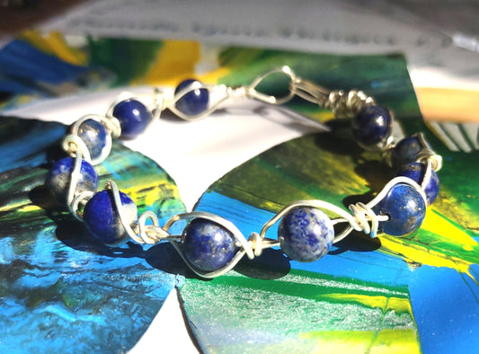 Wire Wrapped Bangle Bracelet - Lapis Lazuli Bangle Bracelet