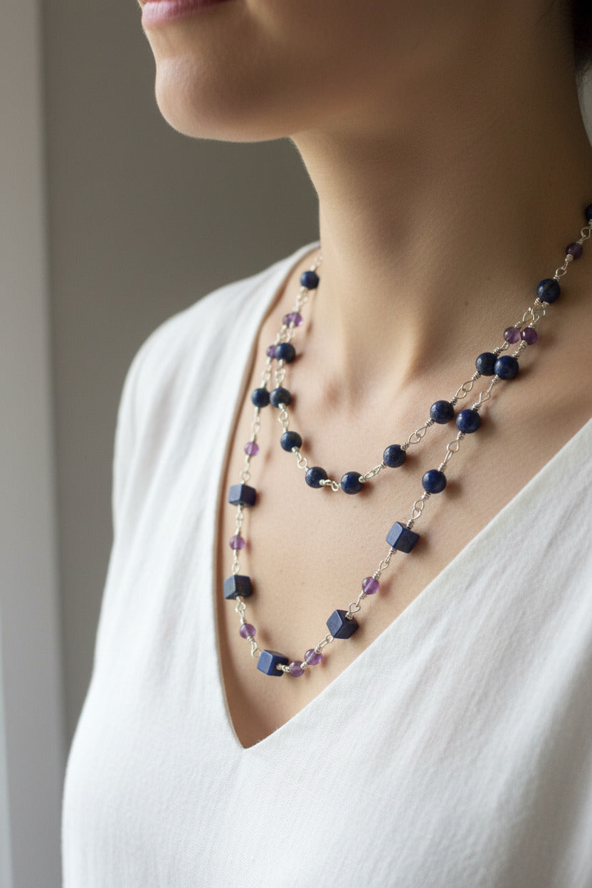 Sterling Silver Chain Link Gemstone Necklace