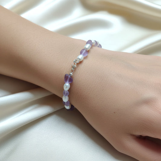 Lavender amethyst and fresh water pearl bracelet Sterling components