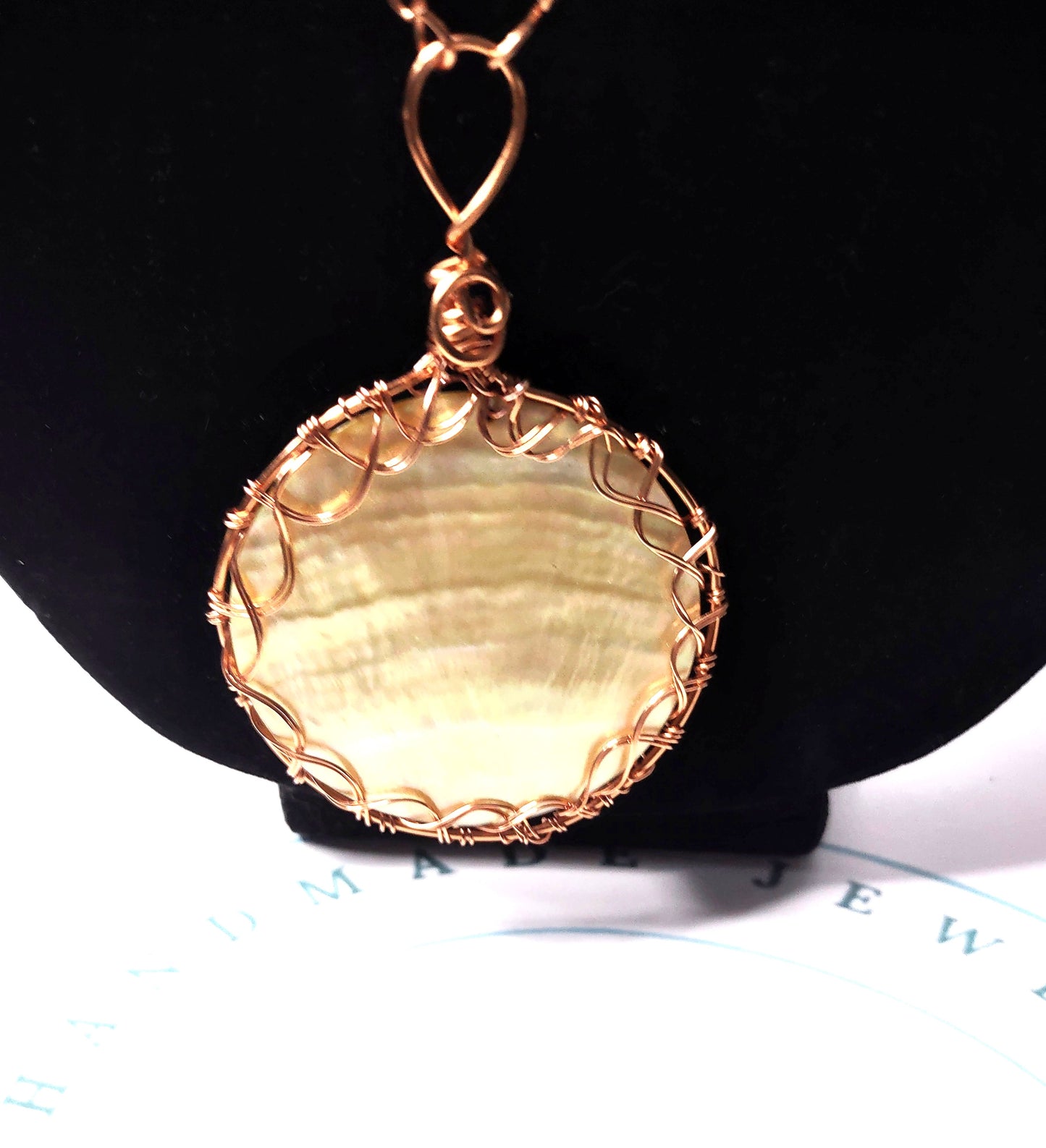 Handmade Chain - Link Pendant - Semi Precious Stone Pendant - Pale Yellow Disk Pendant