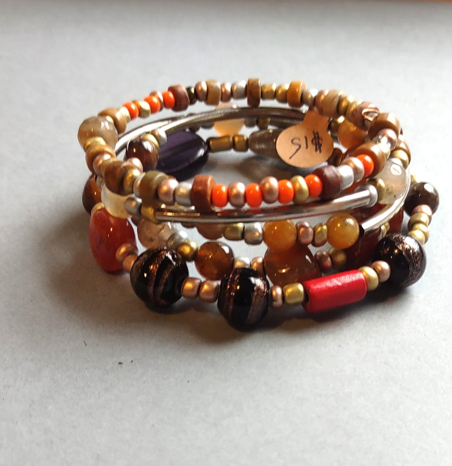 Memory Wire 4 Strand Boho Beaded Cuff Bracelet