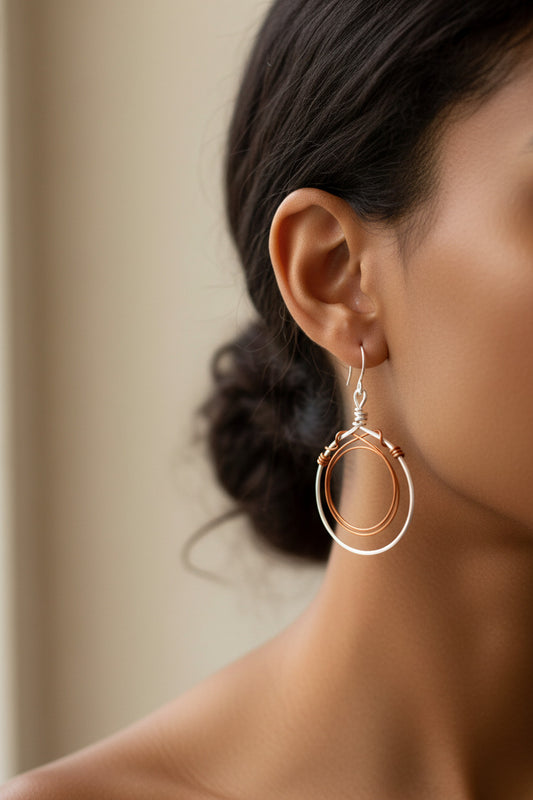 Mixed metals Hoop Earrings - Sterling silver and copper