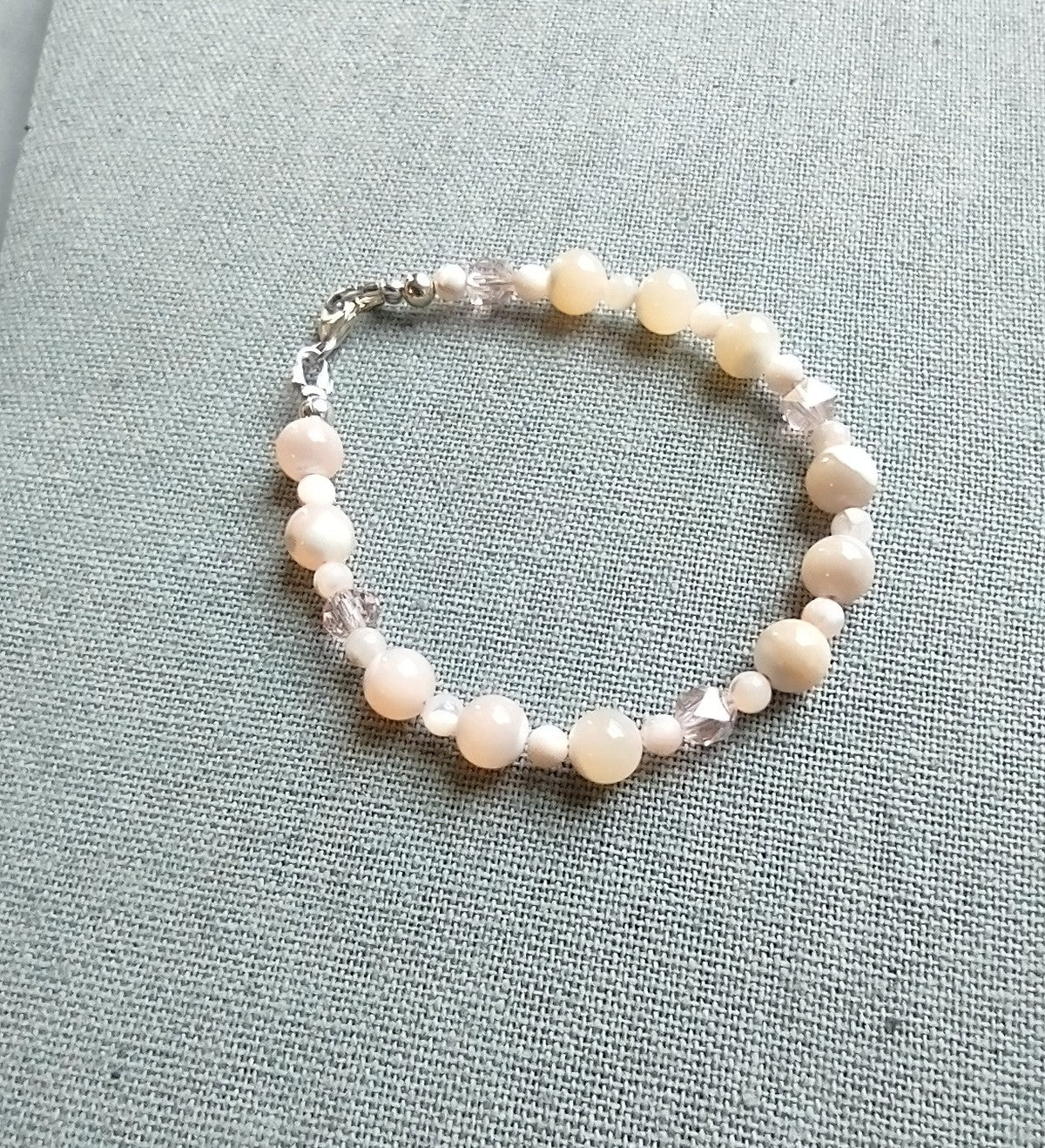 Pink Mother of Pearl Bracelet with Crystal Accents - Sterling Silver
