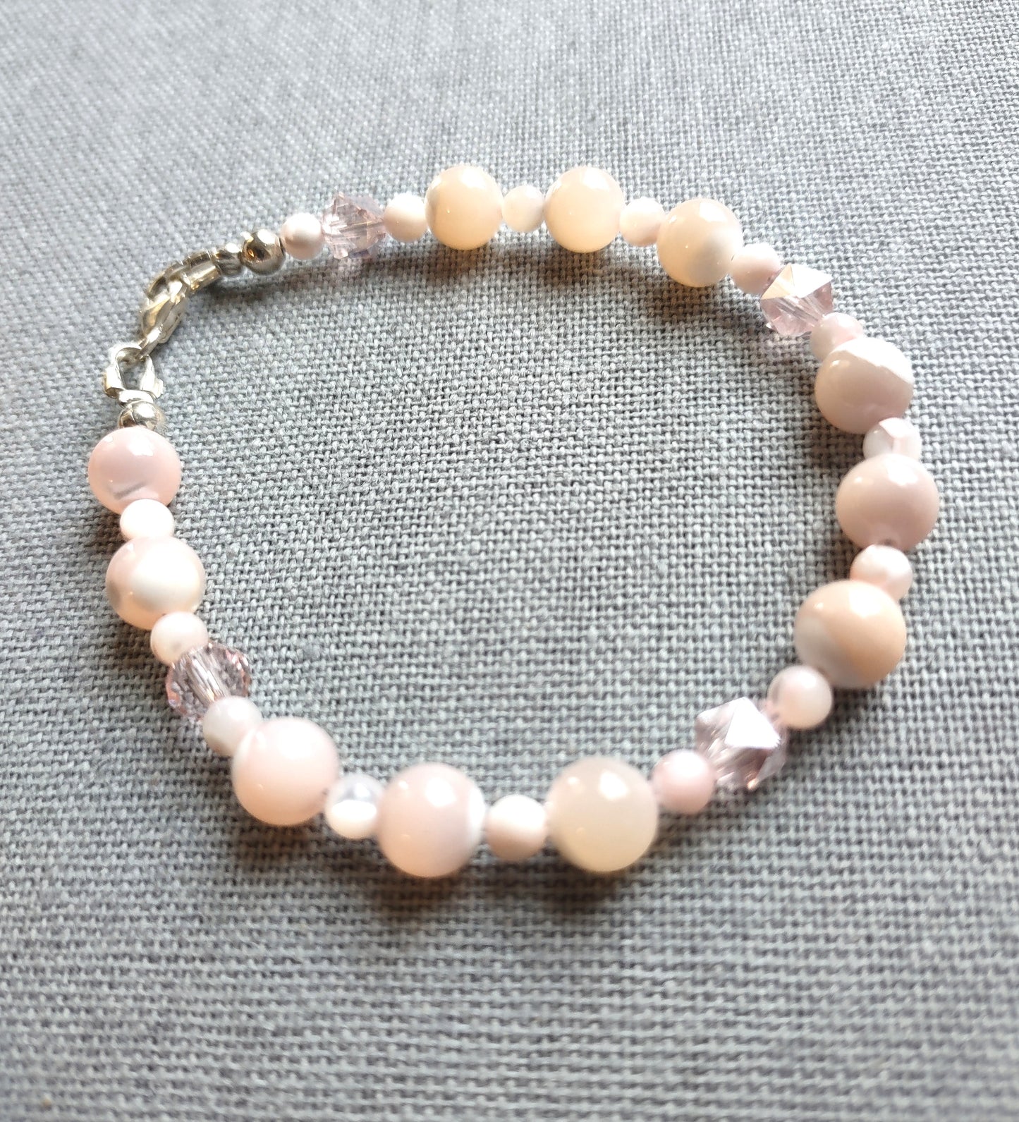 Pink Mother of Pearl Bracelet with Crystal Accents - Sterling Silver