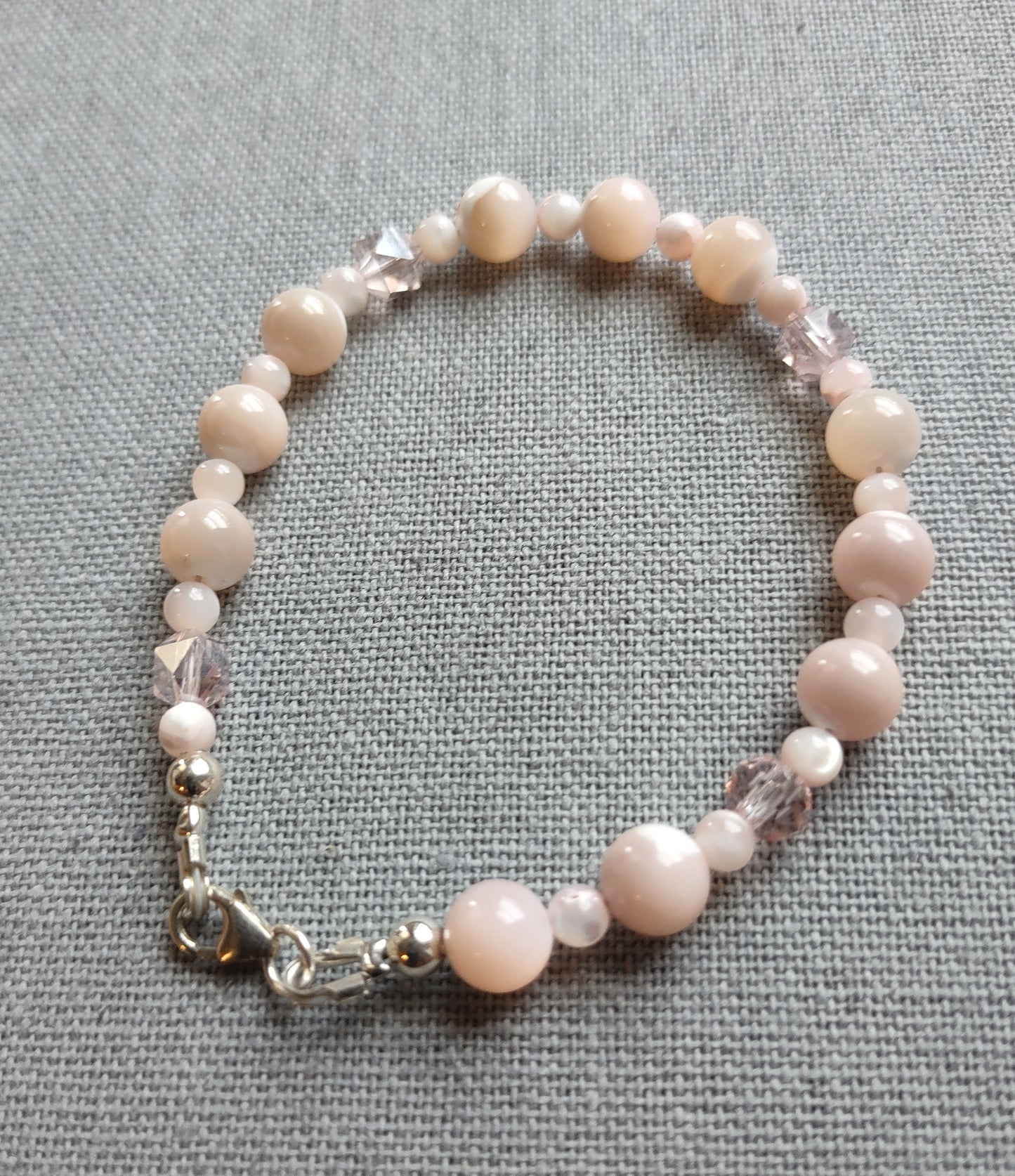 Pink Mother of Pearl Bracelet with Crystal Accents - Sterling Silver