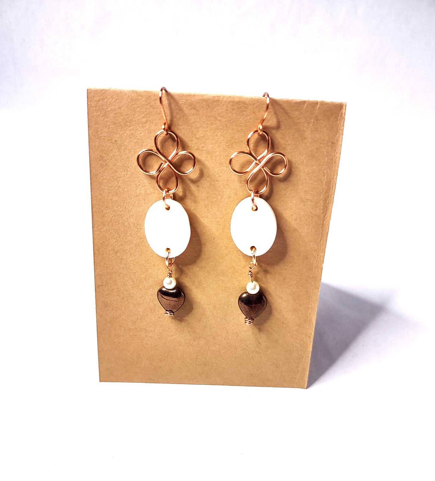 Handmade Mother of Pearl and Copper Wire Dangle Earring!