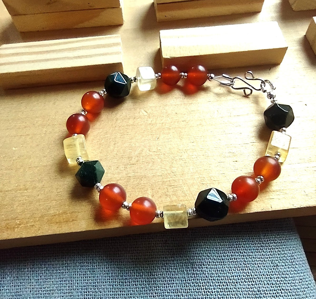 Bloodstone, Carnelian & Yellow Fluorite Bracelet