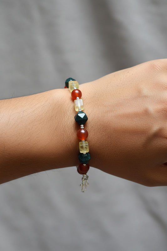 Blood stone, carnelian, & Yellow Fluorite bracelet
