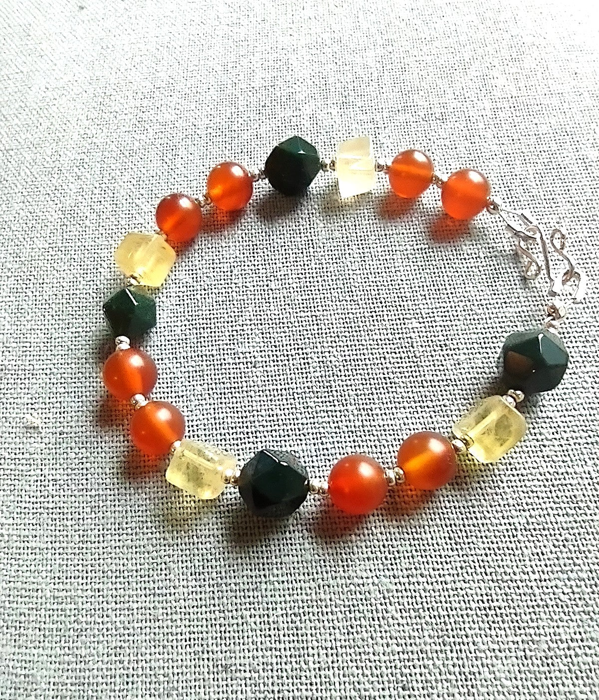 Bloodstone, Carnelian & Yellow Fluorite Bracelet