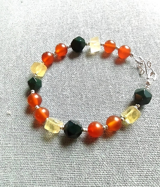 Bloodstone, Carnelian & Yellow Fluorite Bracelet