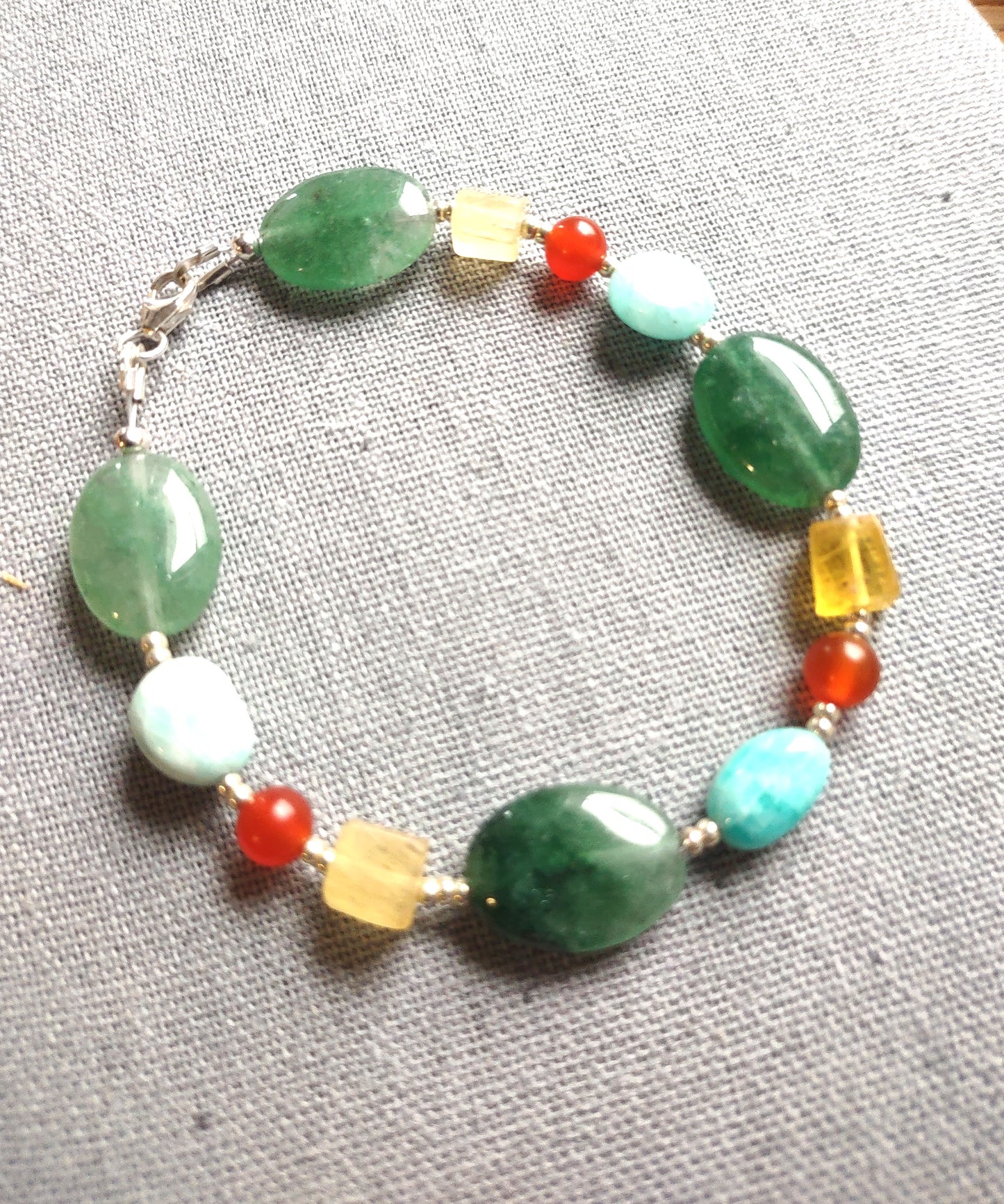 Green Quartz, Yellow Fluorite, Carnelian & Amazonite Bracelet