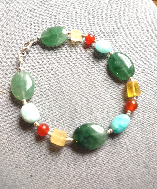 Green Quartz, Yellow Fluorite, Carnelian & Amazonite Bracelet