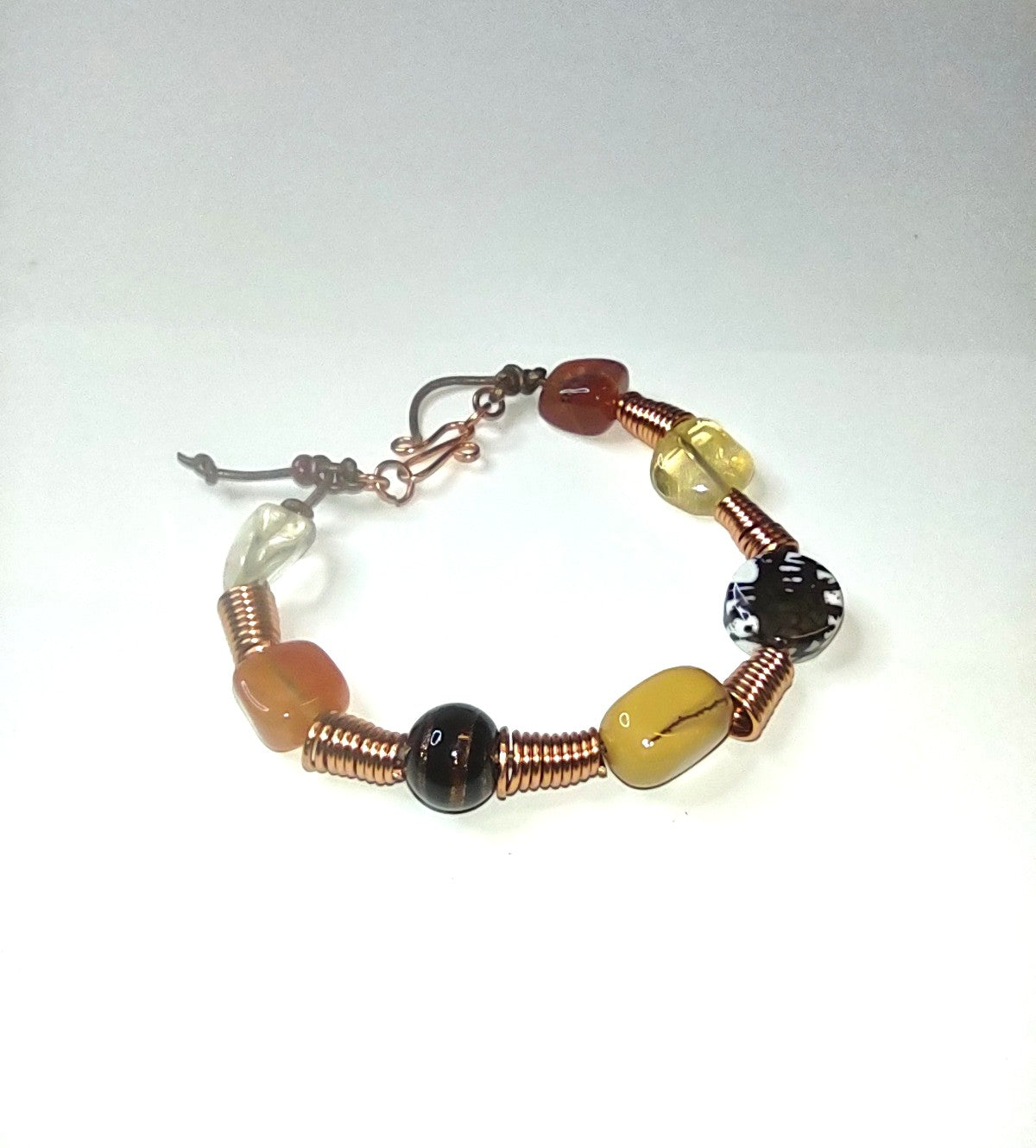 Necklace, Bracelet and Earring Set - Multi Semi-Precious  Stone and Copper Coil Set