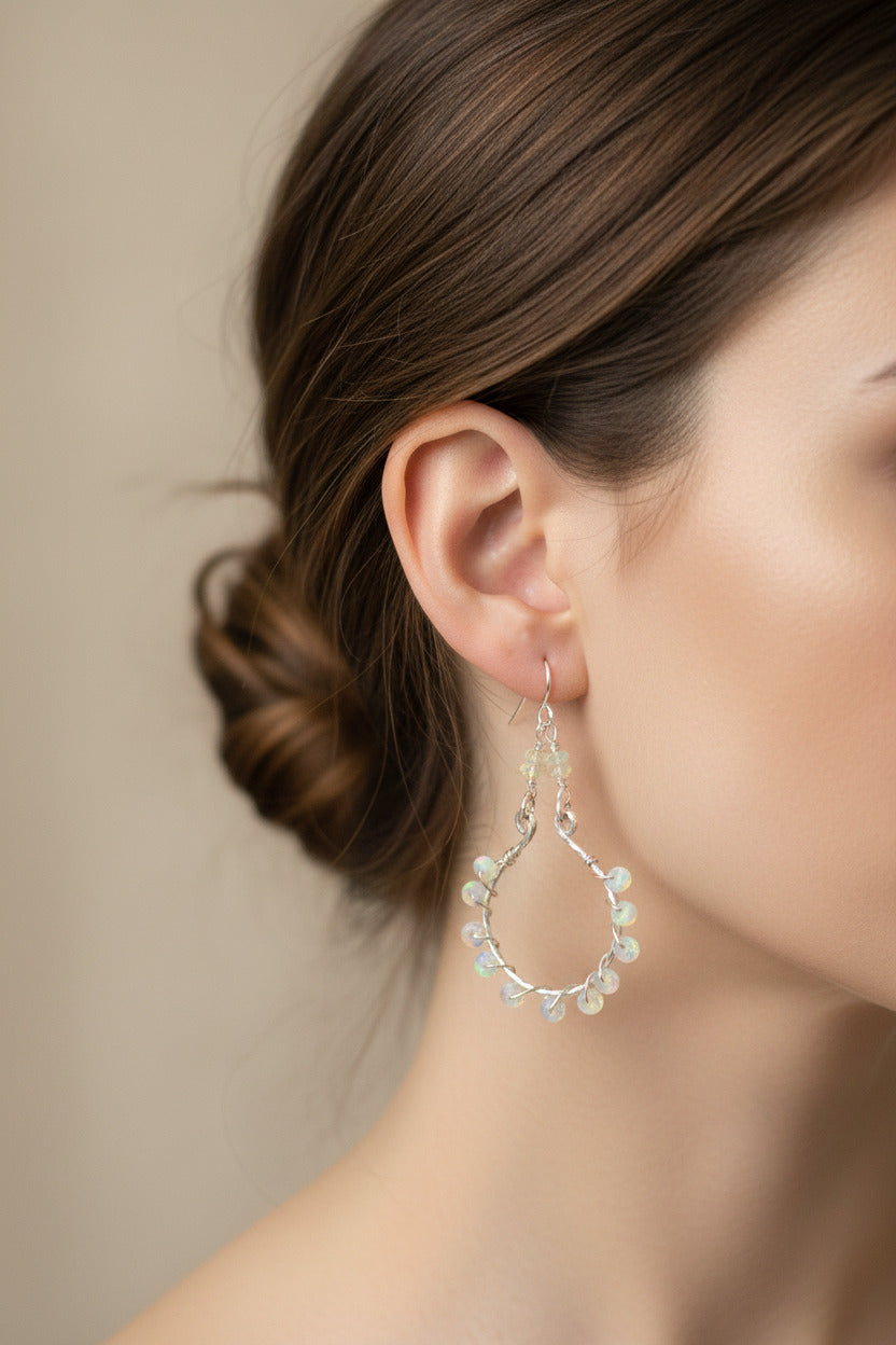 Silver wire wrapped opal earrings