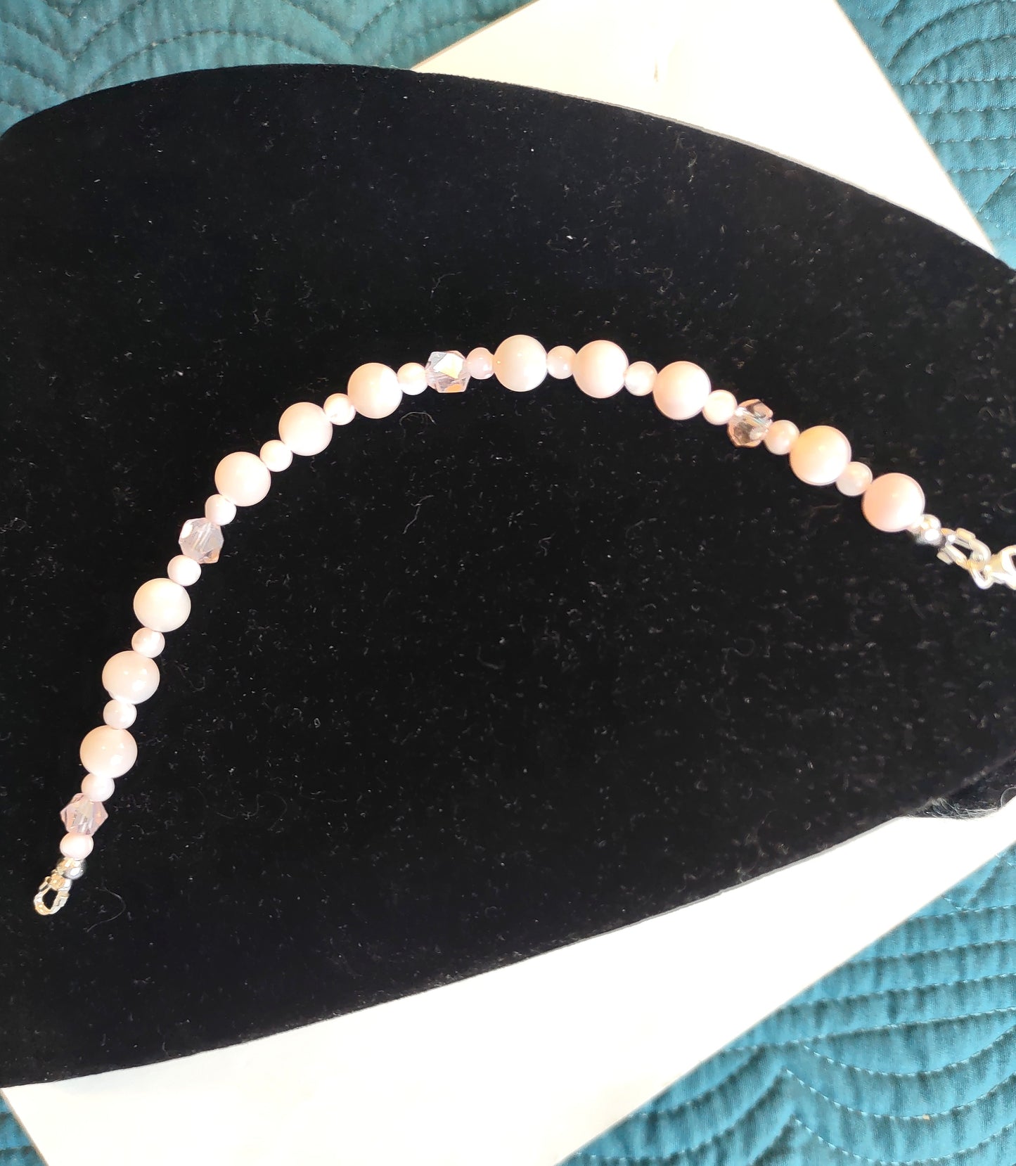 Pink Mother of Pearl Bracelet with Crystal Accents - Sterling Silver