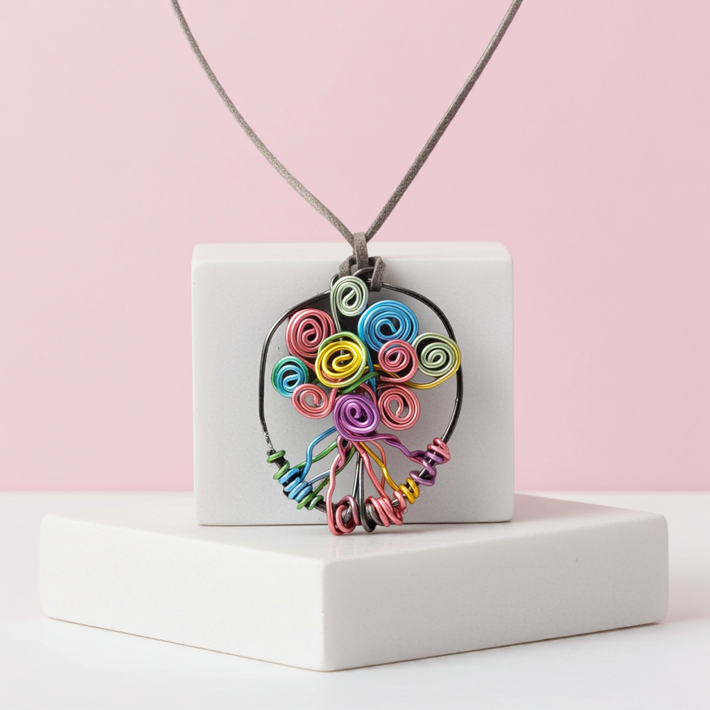 Rainbow Tree of Life Pendant - Silver Aluminum Rainbow Pendant