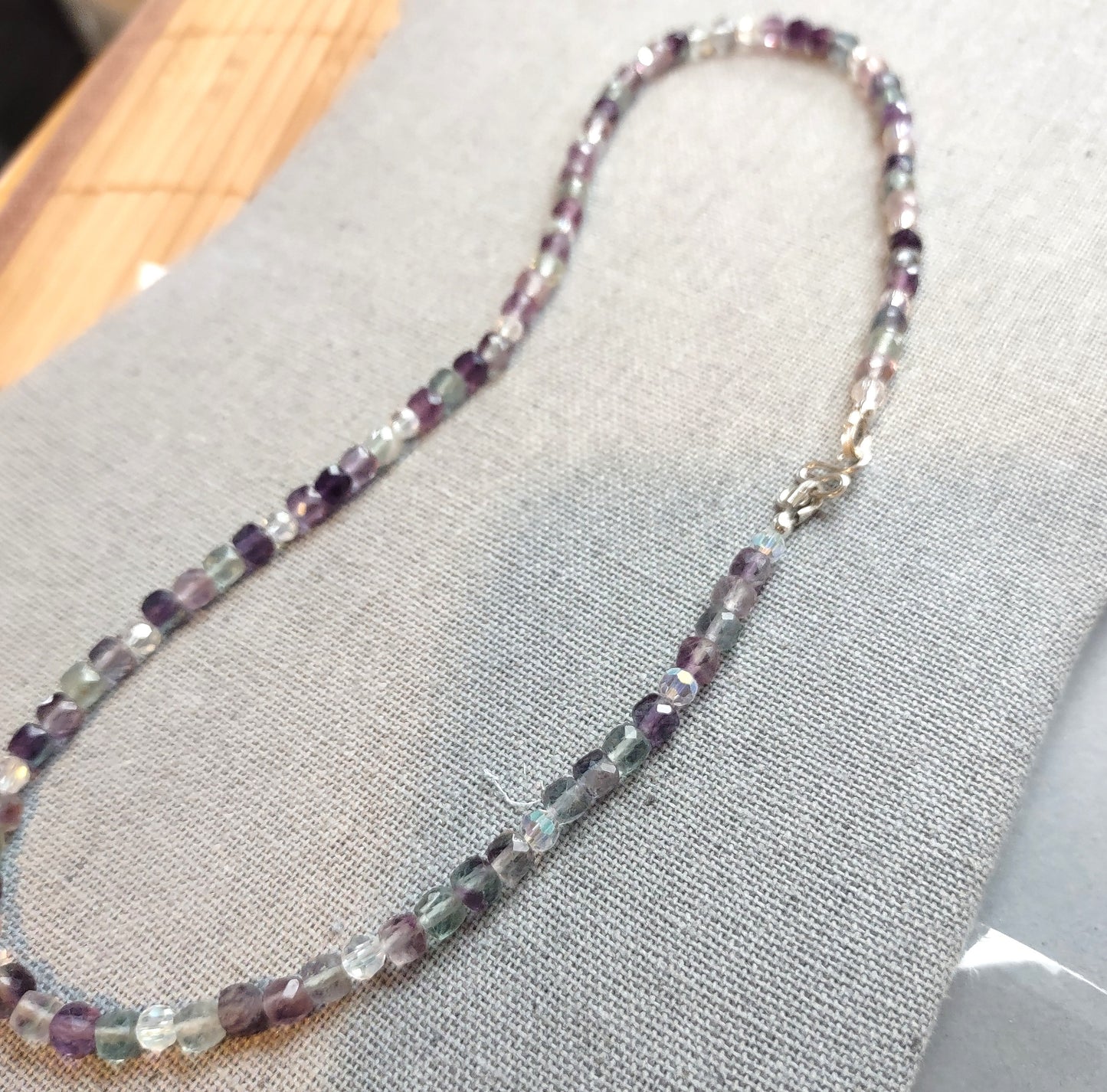 Collarbone Necklace - Rainbow Fluorite Cubed Beads