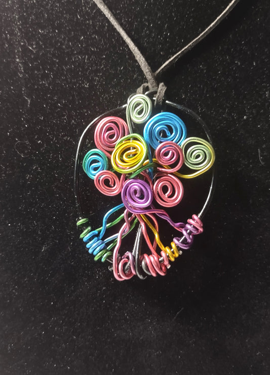Rainbow Floral Pendant - Aluminum Rainbow wire Flowers
