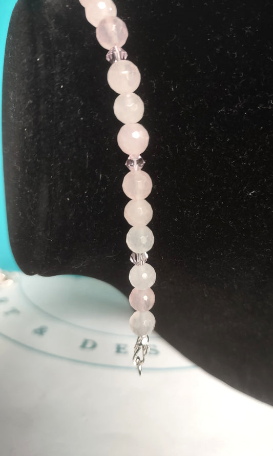 Rose Quartz Beaded Bracelet - Sterling Silver
