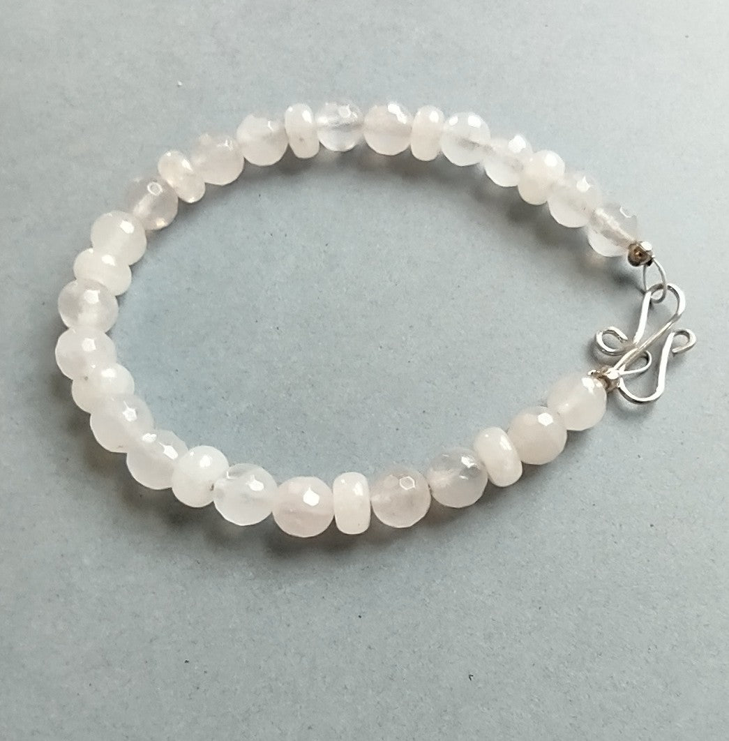 Rose Quartz Beaded Bracelet - Sterling Silver