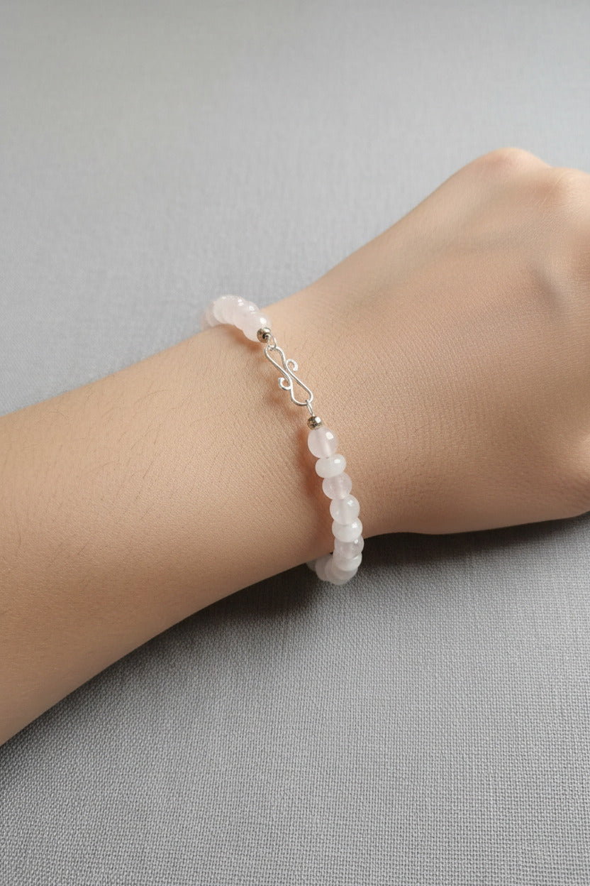 Rose Quartz Beaded Bracelet - Sterling Silver