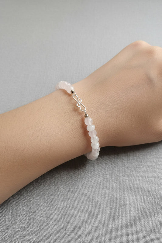 Rose Quartz Beaded Bracelet - Sterling Silver