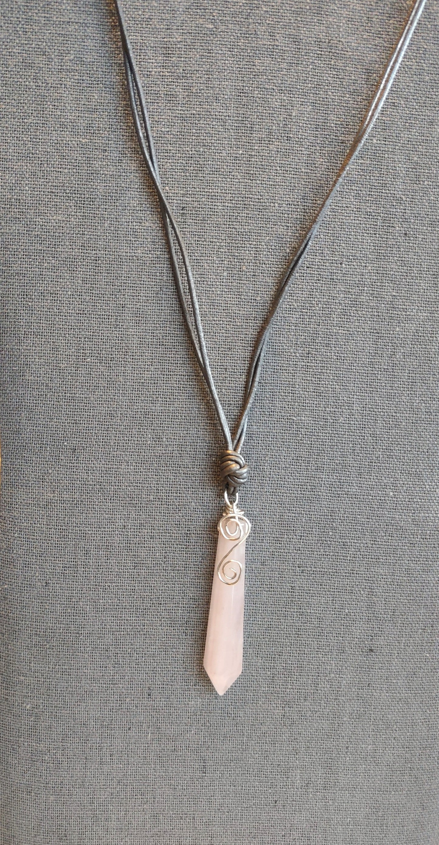 Rose Quartz Faceted Focal Bead Pendant - Leather Cord & Sterling Silver