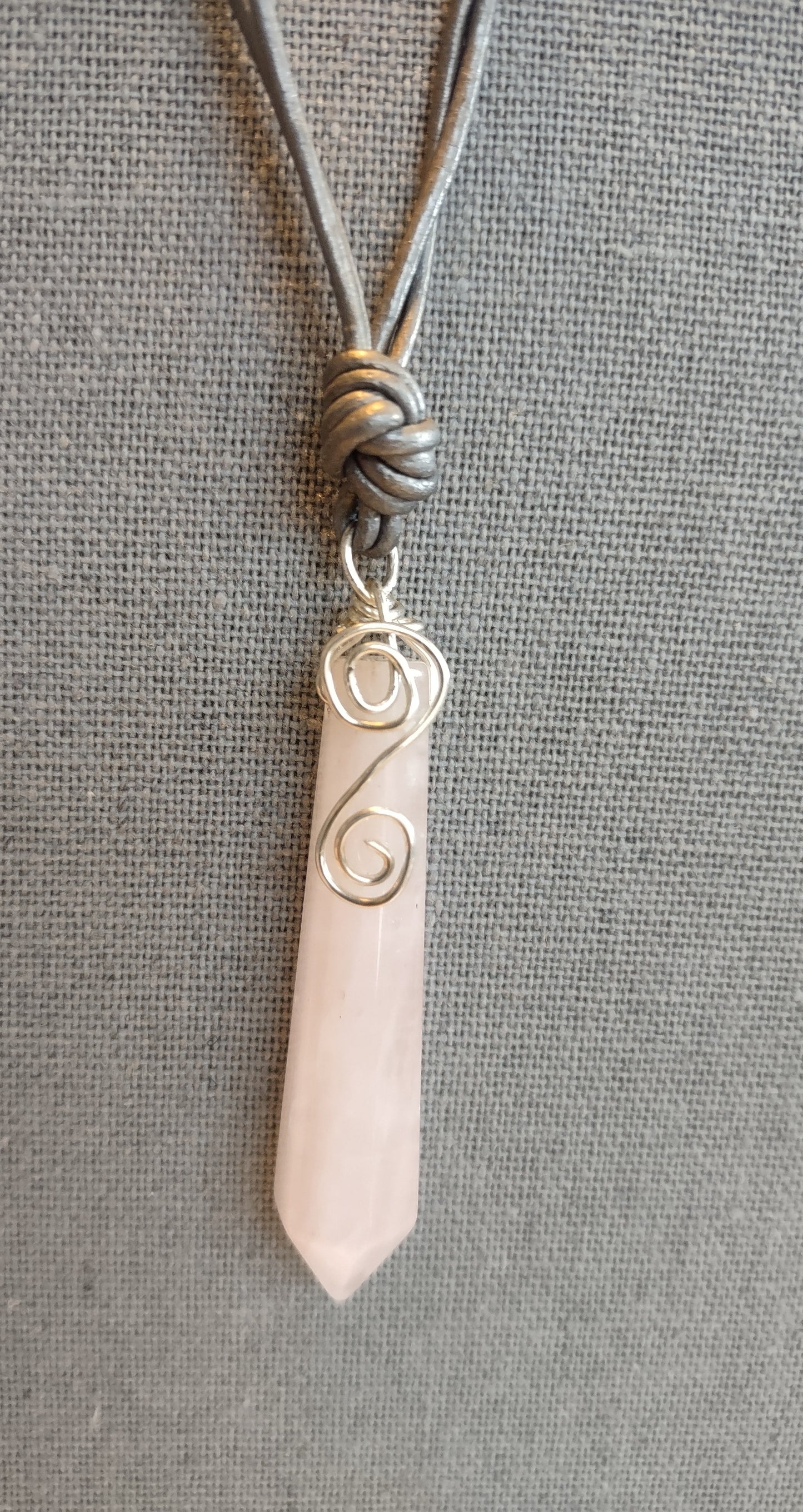 Rose Quartz Faceted Focal Bead Pendant - Leather Cord & Sterling Silver