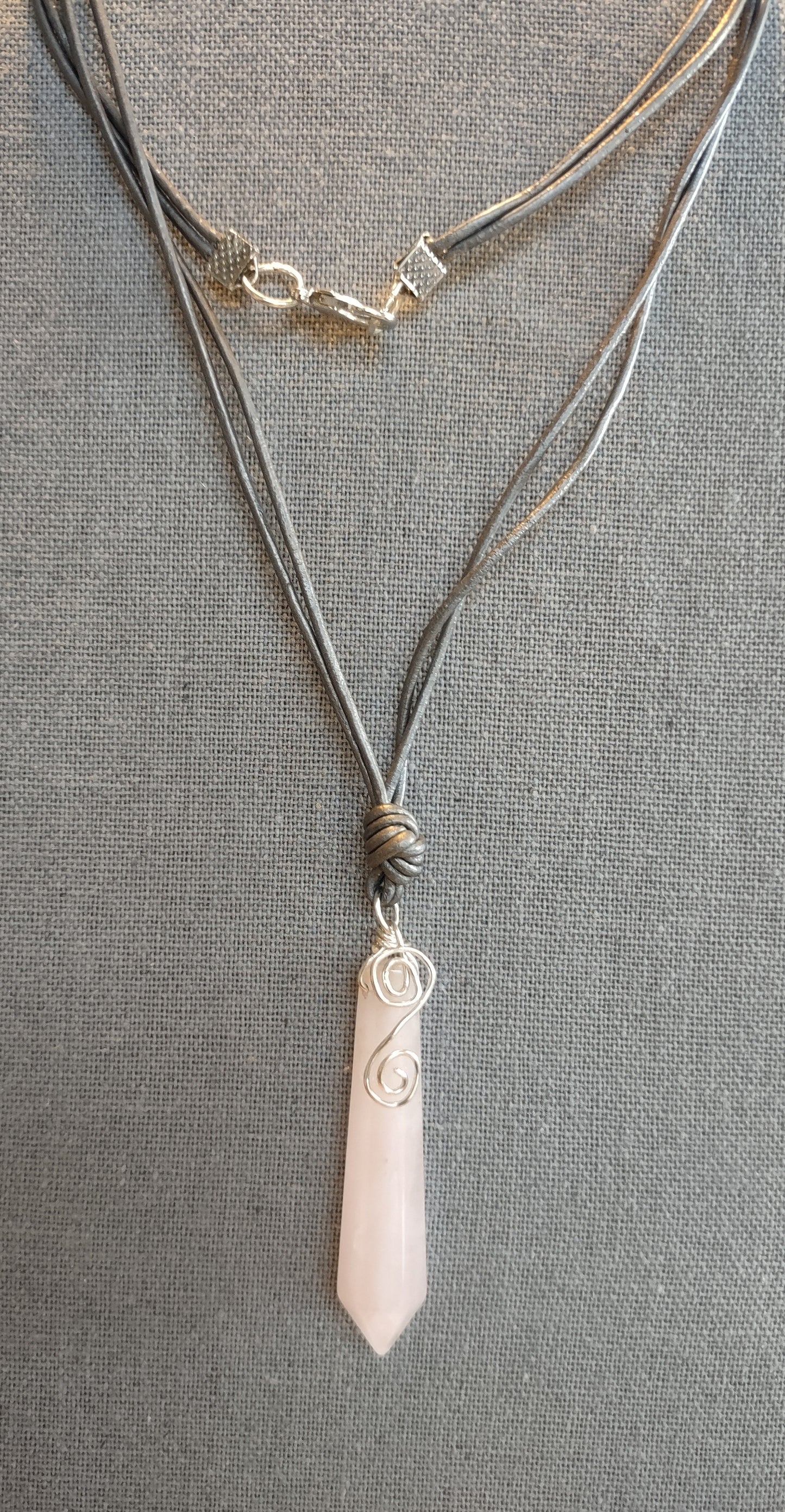 Rose Quartz Faceted Focal Bead Pendant - Leather Cord & Sterling Silver