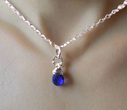 Birthstone Month Pendant - Blue Crystal Briolette Pendant - September Blues