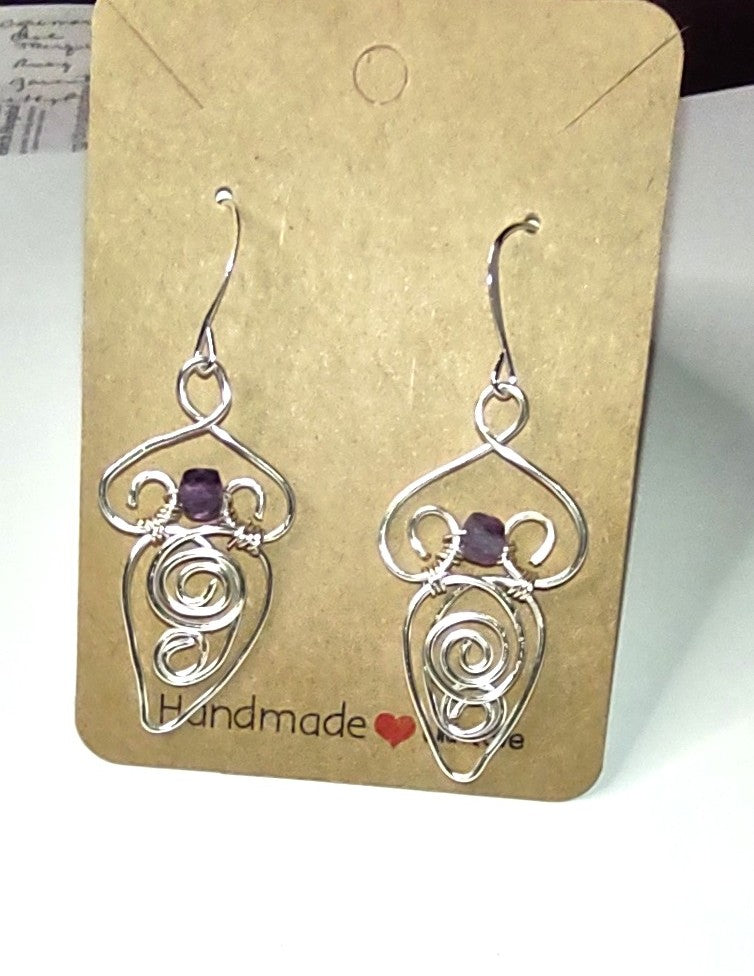 Sterling Silver Filigree Earrings with natural Fluorite Crystals - Boho Earrings