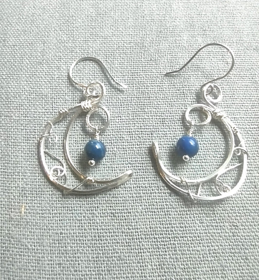 Lapis Lazuli Crescent Dangle Earrings - Sterling Silver